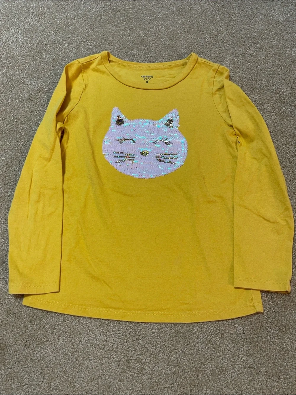 Carter's Yellow Long-Sleeve Sequin Cat Top